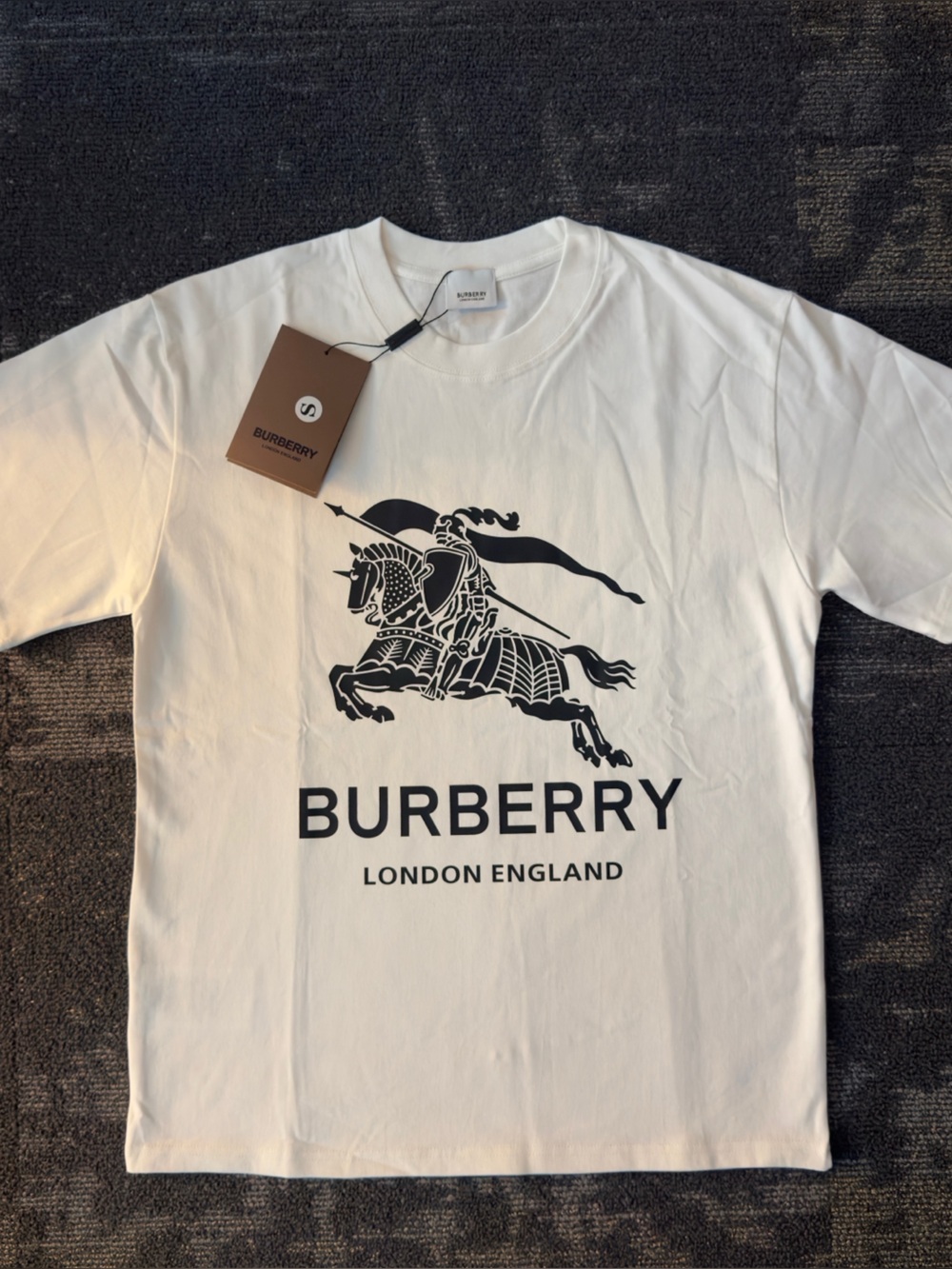 Burberry White Crew Neck T-Shirt with Black Equestrian Logo